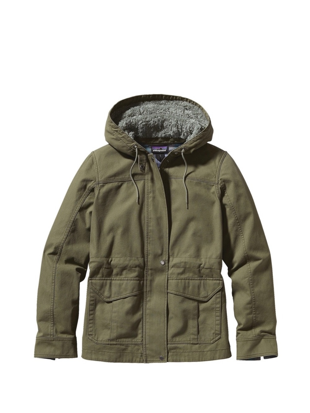 Patagonia Olive Hooded Sherpa-Lined Women's Jacket, size M